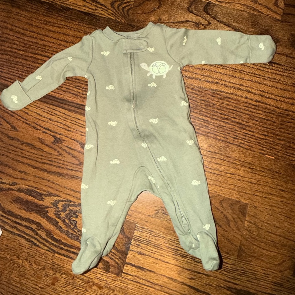 Green Turtle Print Newborn One Piece